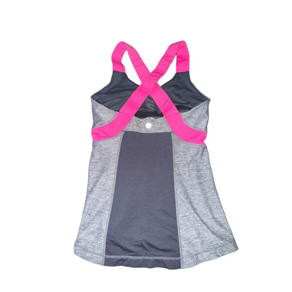 Lululemon Push Your Limits Tank Size 6 Gray Pink Shelf Bra Luxtreme Cross Strap - Picture 2 of 5